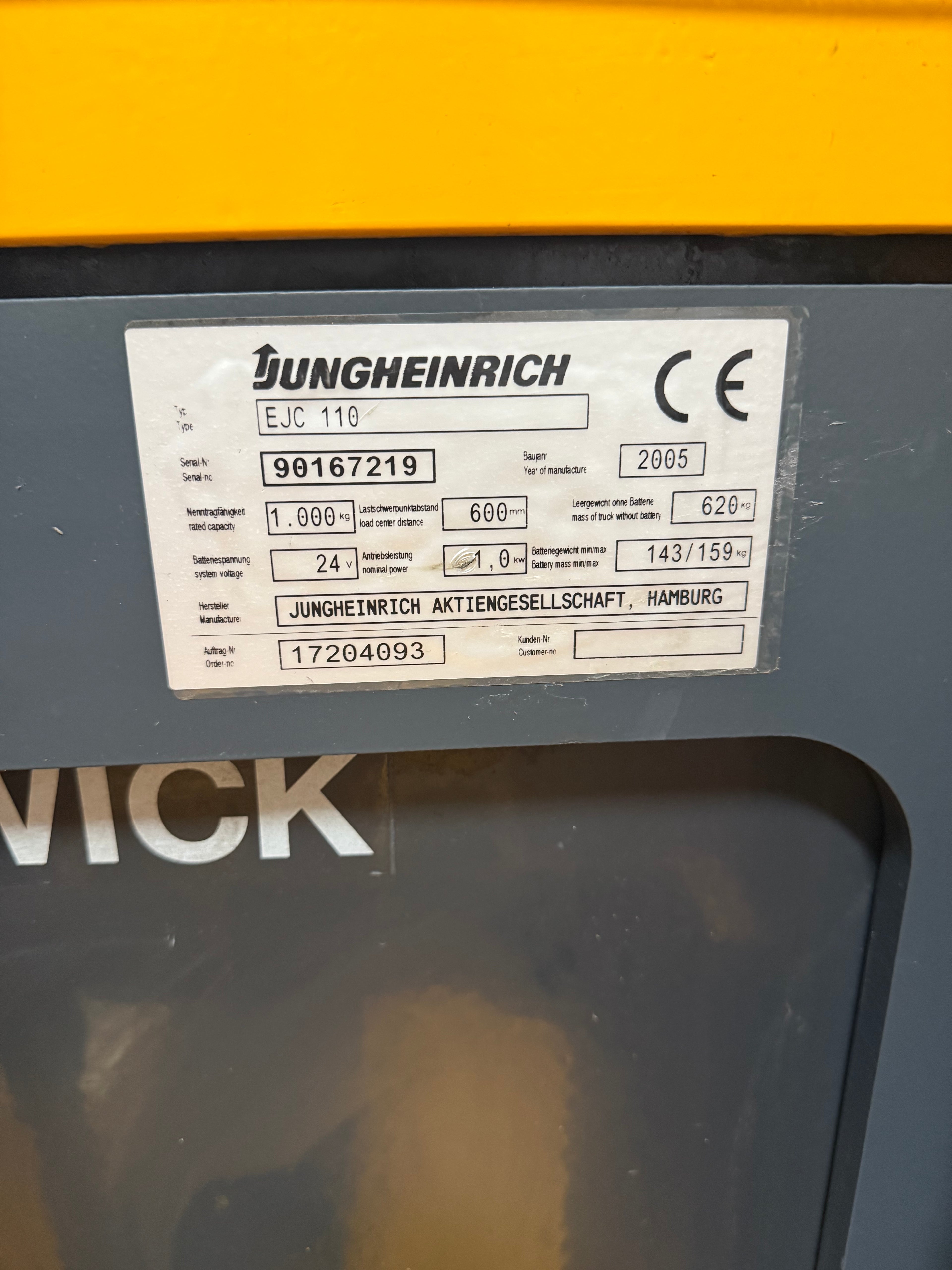 S00013 - JUNGHEINRICH EJC110 1000KG DUPLO 2,90M GOEDE BATTERIJ