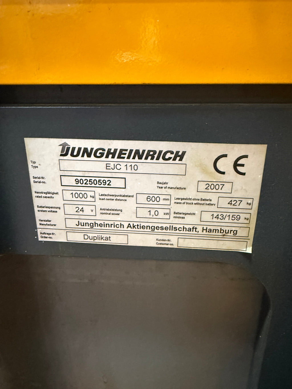 S00015 - 544uur Jungheinrich EJC110 Duplo 3,60m 1000kg WEINIG UREN