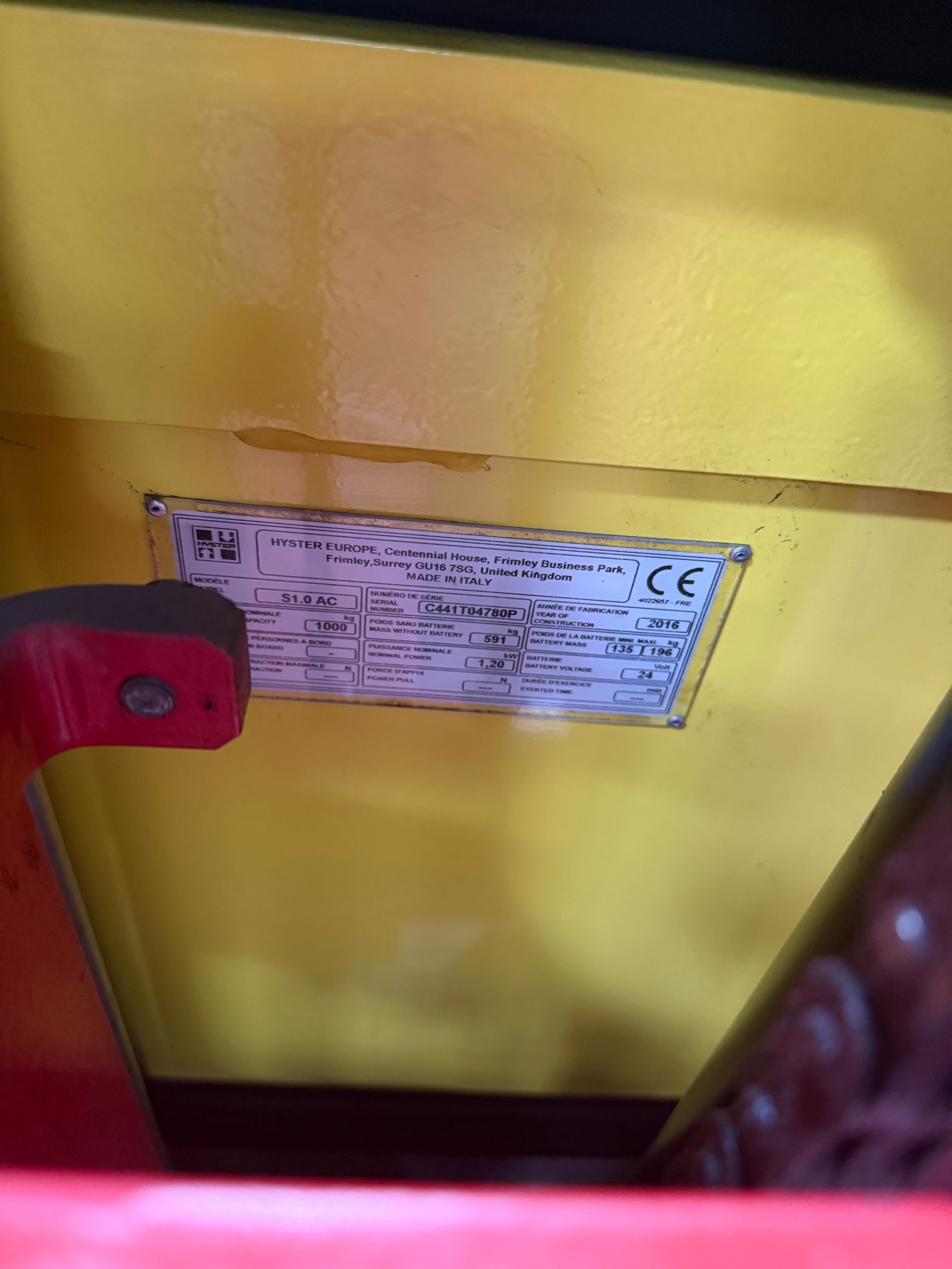 S00012 - HYSTER S1.0AC BJ2016 500UUR 1000KG DUPLO 2.60M STAPELAAR