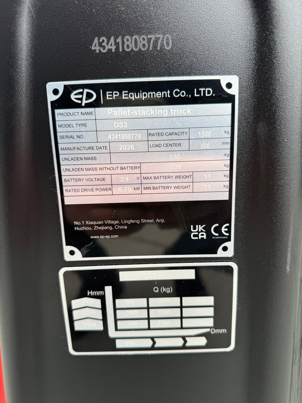 EP DS3 ELEKTRISCHE STAPELAAR 1500KG 2,70M T/M 4,15M NIEUW