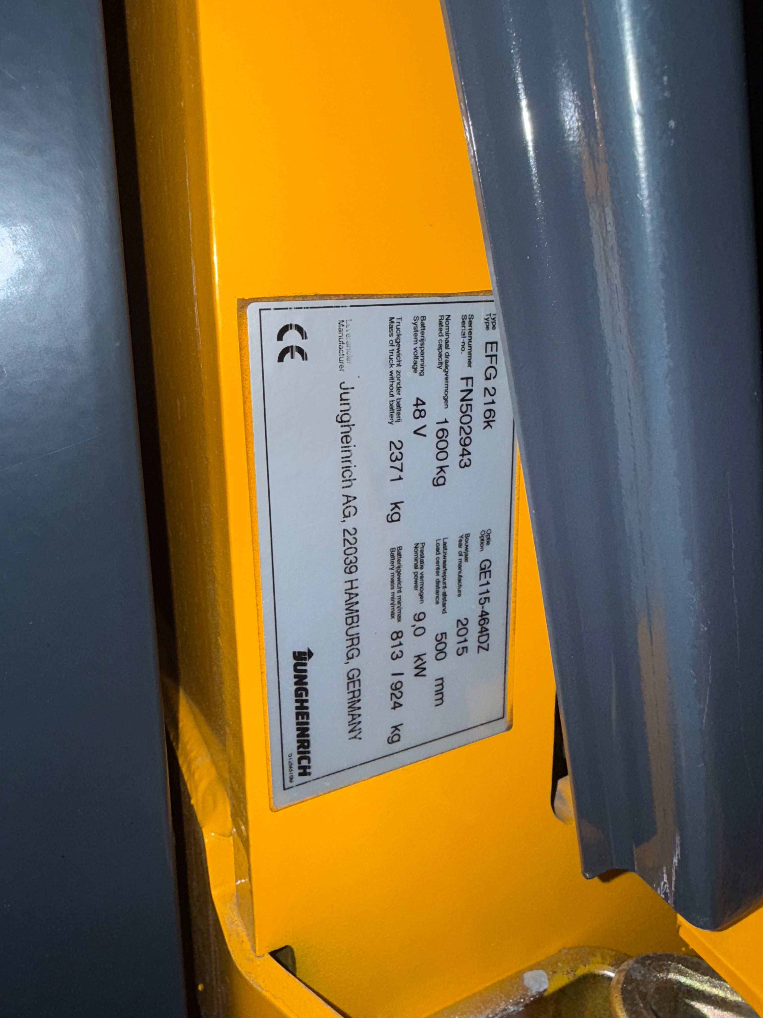 B00007 - JUNGHEINRICH EFG216K 1600KG TRIPLEX 4,60M BJ 2015 3500UUR