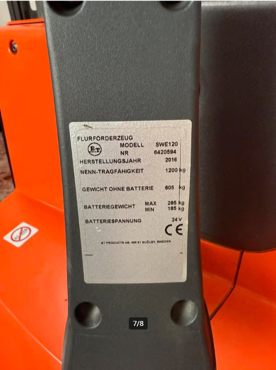 S00016 - TOYOTA BT SWE120 1200KG 1,70M BJ2016 2600UUR